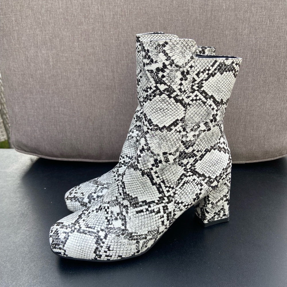 Faux snakeskin booties